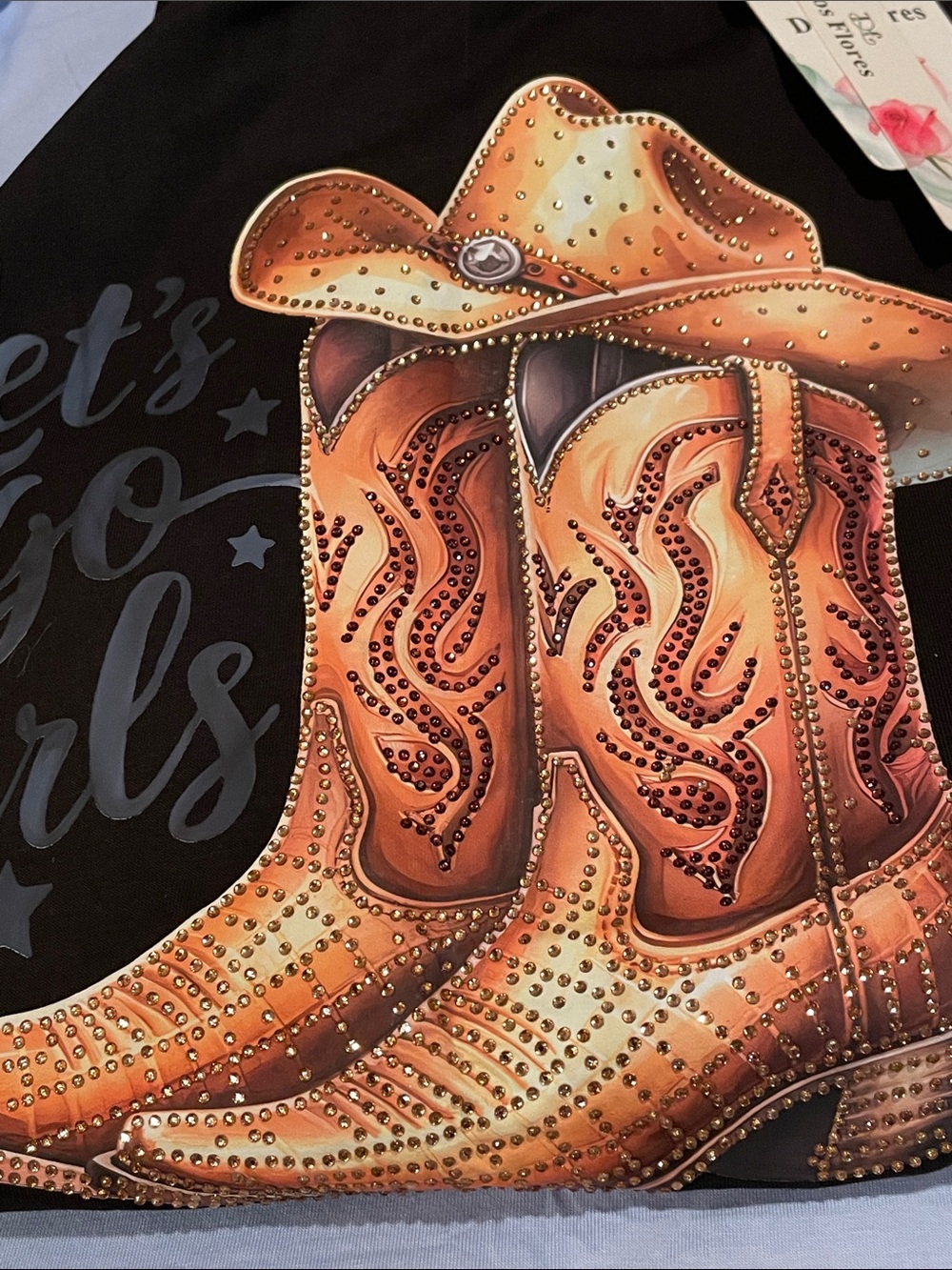 Let's Go Girls Black Graphic Tee with Cowboy Boots